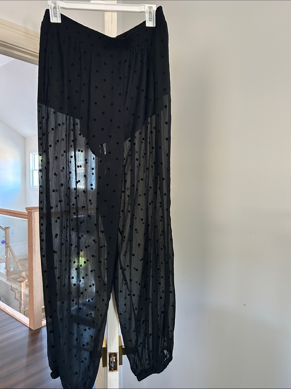 Zara Black Sheer Polka Dot Palazzo Joggers